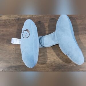 Light Blue Plush Travel Neck Pillow with Bear Embroidery
